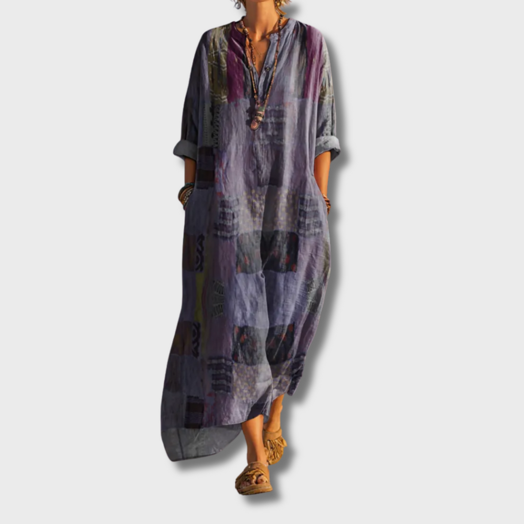Vionette™ | Effortless Floral Maxi Dress with Long Sleeves