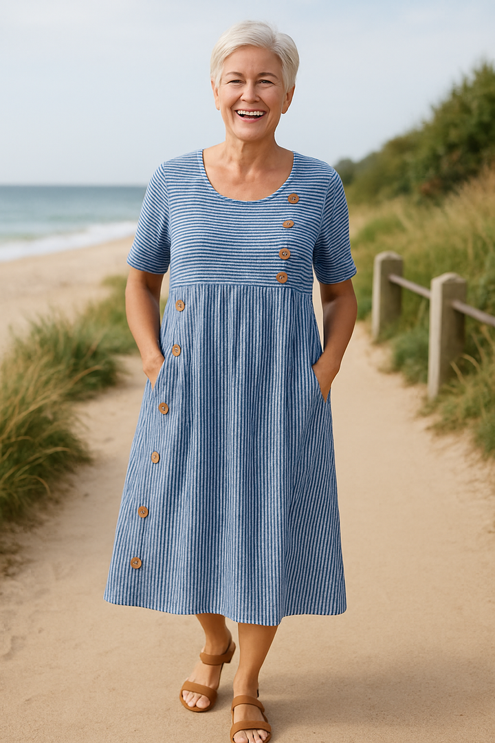 Brienne™ | Flattering Long Sleeve Midi Dress with Pockets