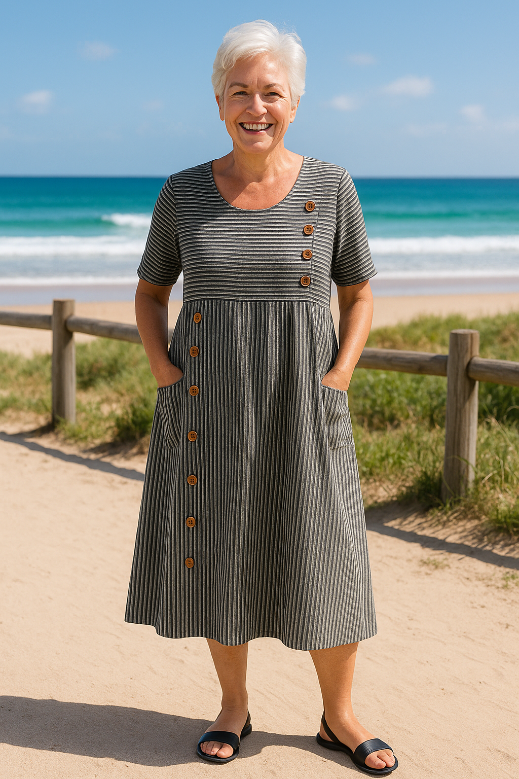 Brienne™ | Flattering Long Sleeve Midi Dress with Pockets