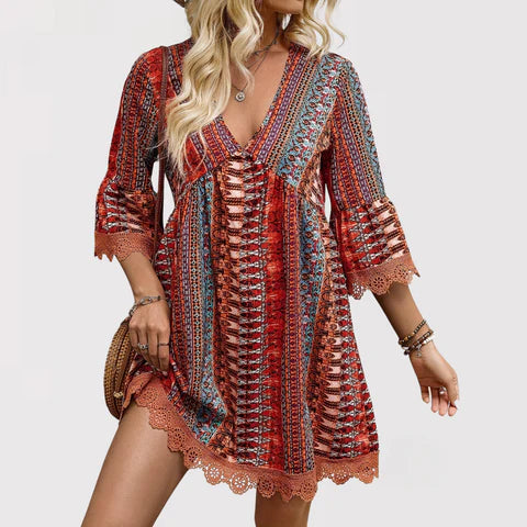 Elara | Stylish V-Neck Bohemian Dress