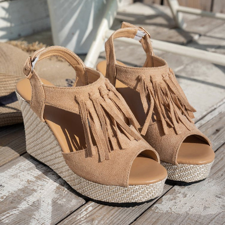 Evelina Tassel Sandals - Comfortable Suede, Cushioned Platform Design