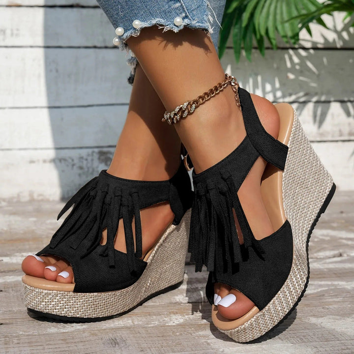 Evelina Tassel Sandals - Comfortable Suede, Cushioned Platform Design
