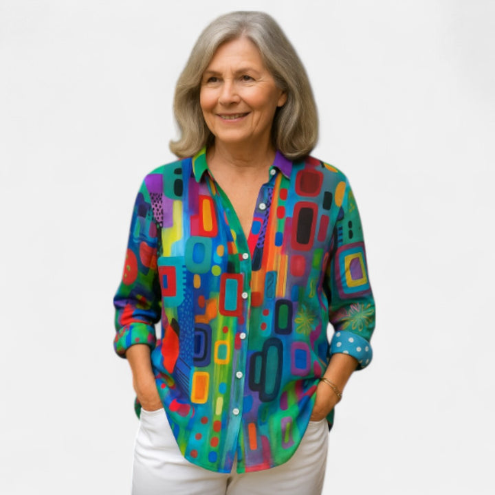 Hyojin™ – Artistic Color Block Blouse