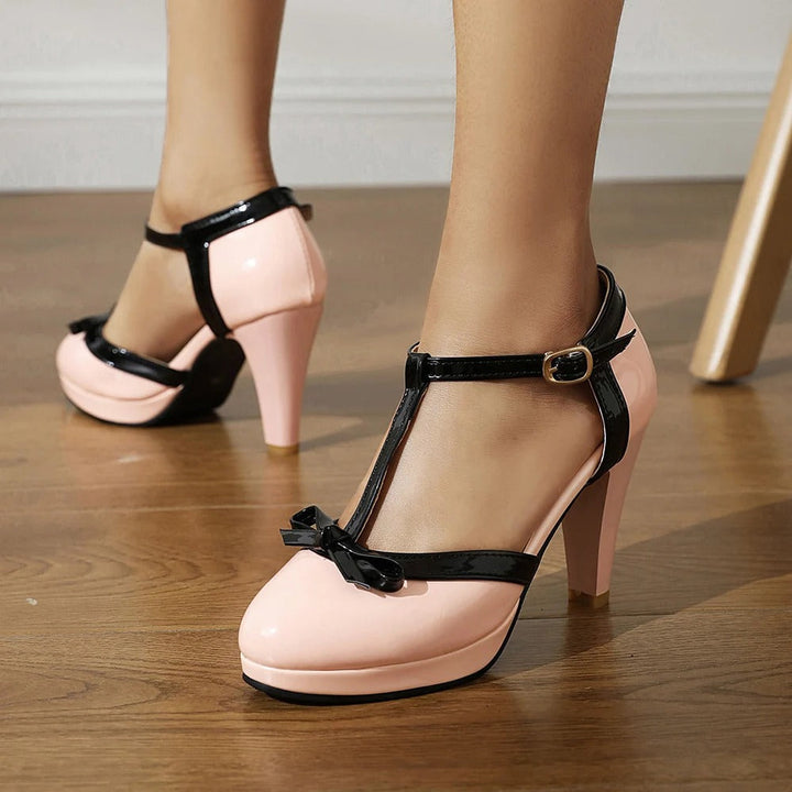 Juliette Bow Heels - Elegant T-Strap Comfort for Women's Heels