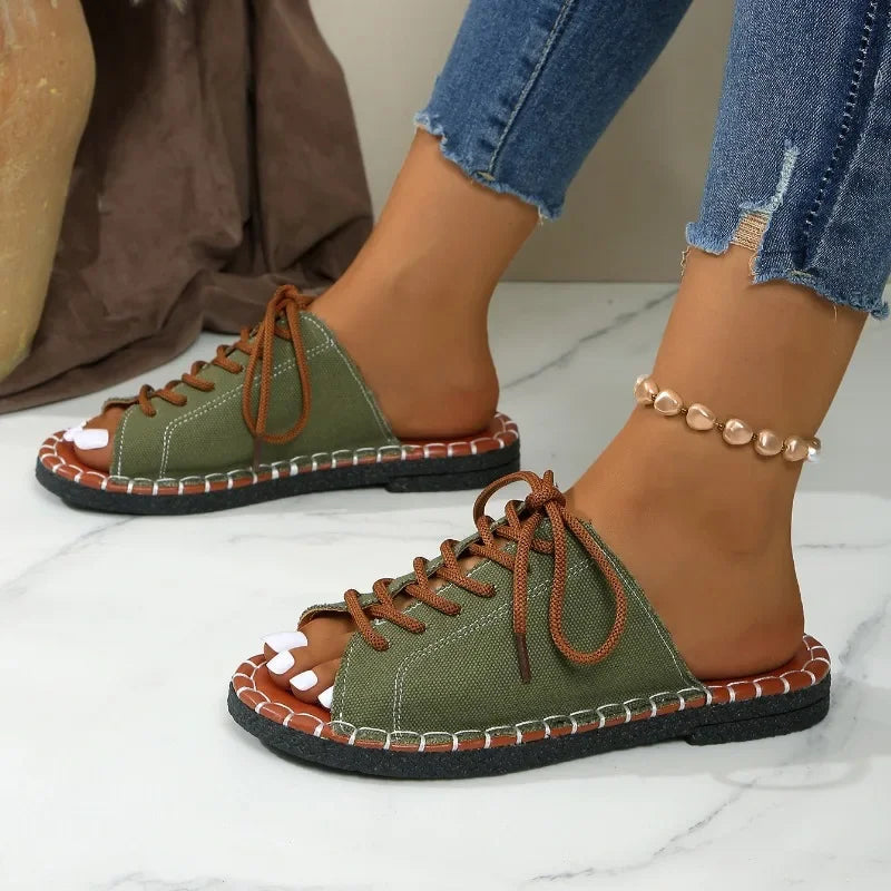 Lace-Up Slides - Cushioned Comfort for Everyday Wear