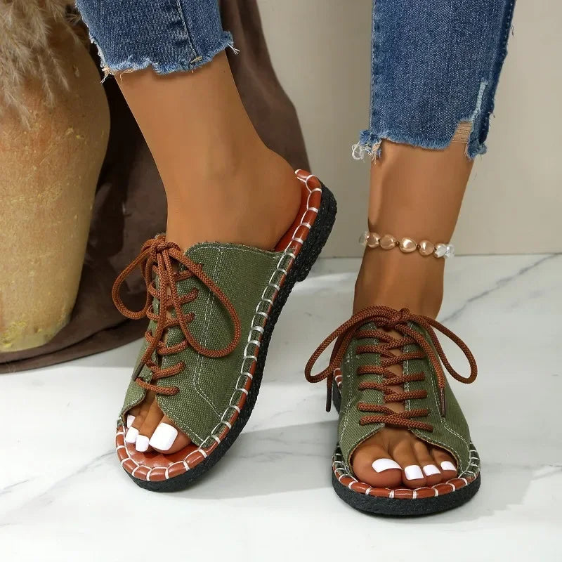 Lace-Up Slides - Cushioned Comfort for Everyday Wear