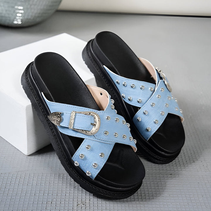 Mira Denim Slides - All-Day Comfort with Stylish Accents